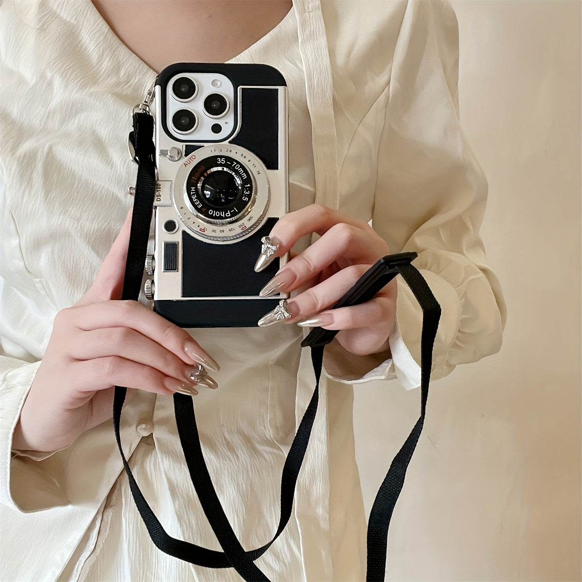 Crossbody Strap Case – 3D Camera Design, Soft TPU for iPhone