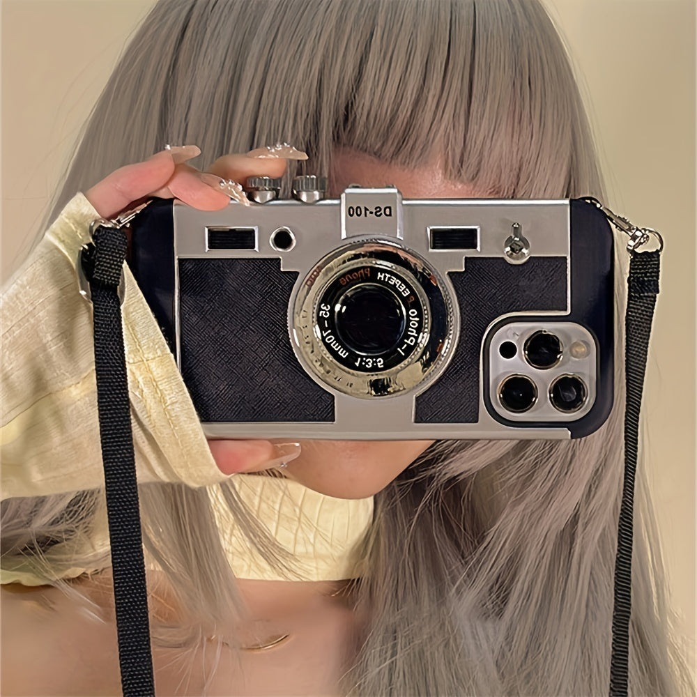 Crossbody Strap Case – 3D Camera Design, Soft TPU for iPhone
