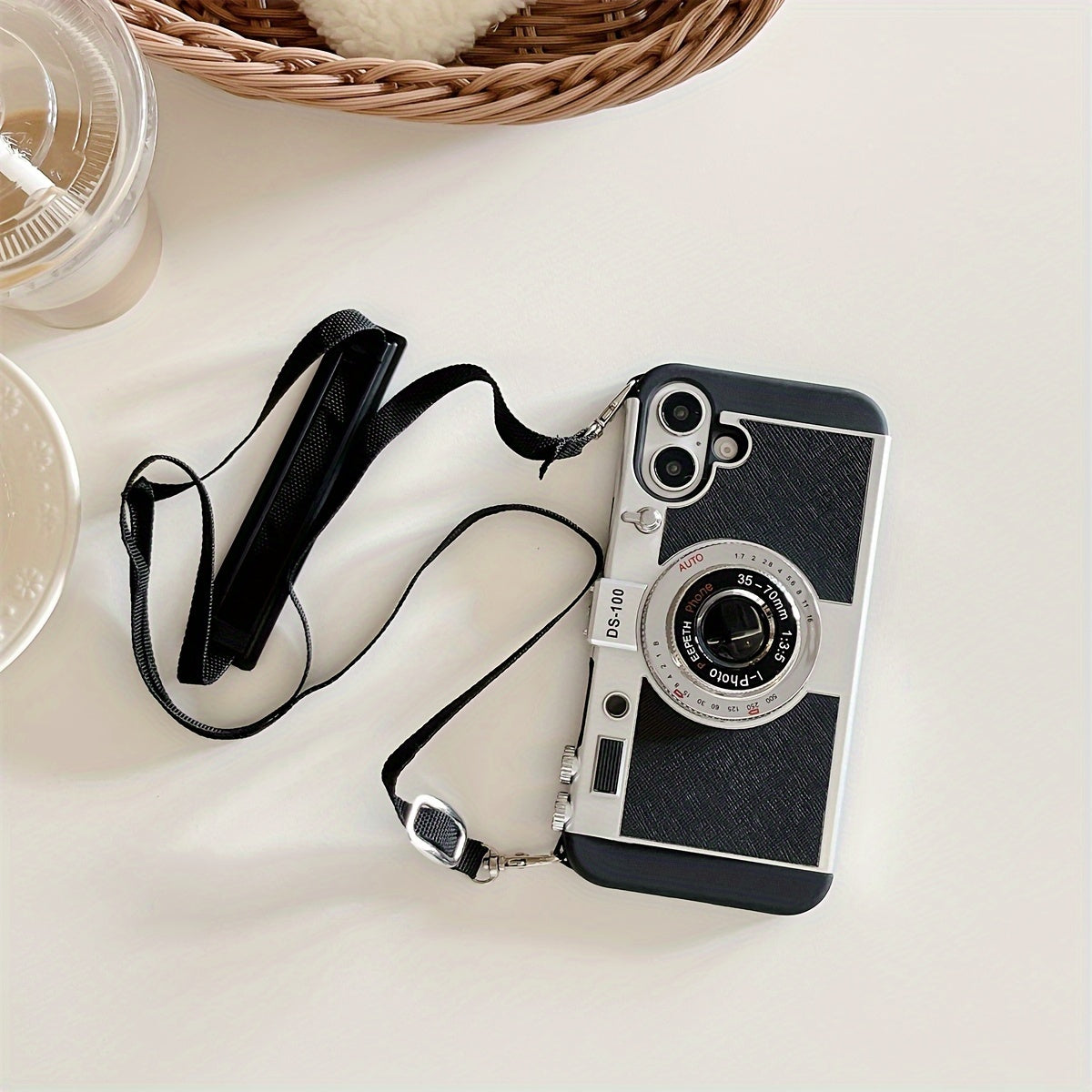 Crossbody Strap Case – 3D Camera Design, Soft TPU for iPhone